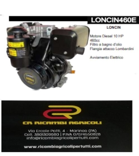 LONCIN Motore Diesel 10 HP 460cc Filtro a bagno d’olio Flangia attacco Lombardini Avviamento Elettrico