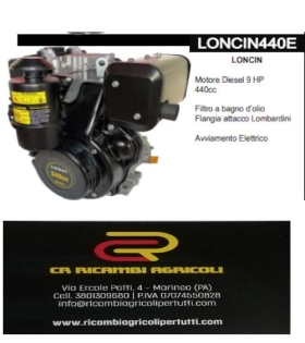 LONCIN Motore Diesel 9 HP 440cc Filtro a bagno d’olio Flangia attacco Lombardini Avviamento Elettrico