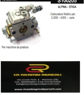 ALPINA – STIGA  Carburatore Walbro per : CJ300 – A305 – varie