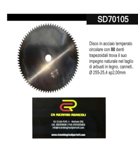 Disco da taglio in acciaio temperato circolare Ø 255-25,4 sp 2,00mm