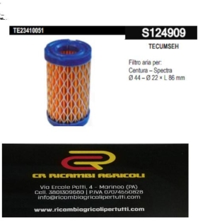 TECUMSEH Filtro aria per:  Centura – Spectra Ø 44 – Ø 22 × L 86 mm