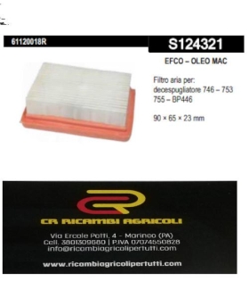 EFCO – OLEO MAC Filtro aria per:  decespugliatore 746 – 753  755 – BP446 90 × 65 × 23 mm