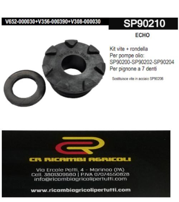 Immagine 0 di ECHO Kit vite + rondella Per pompe olio: SP90200-SP90202-SP90204 Per pignone ad anelli Sostituisce vite in acciaio SP90206