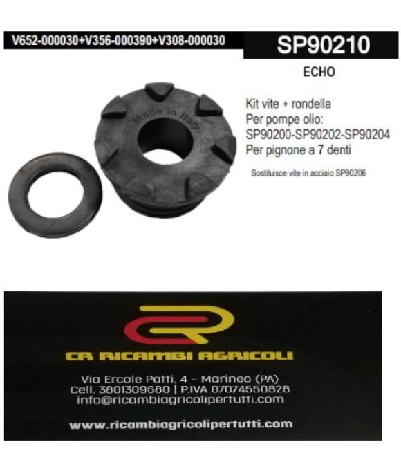 Immagine 0 di ECHO Kit vite + rondella Per pompe olio: SP90200-SP90202-SP90204 Per pignone a 7 denti Sostituisce vite in acciaio SP90206