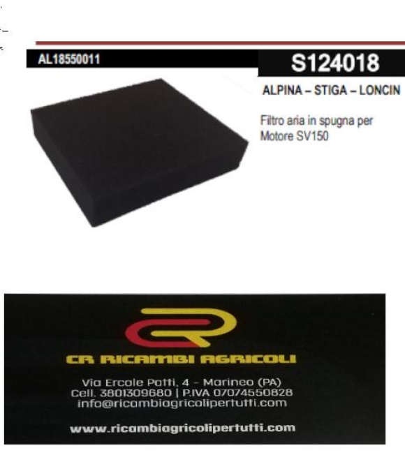 Immagine 0 di ALPINA – STIGA – LONCIN Filtro aria in spugna per Motore SV150