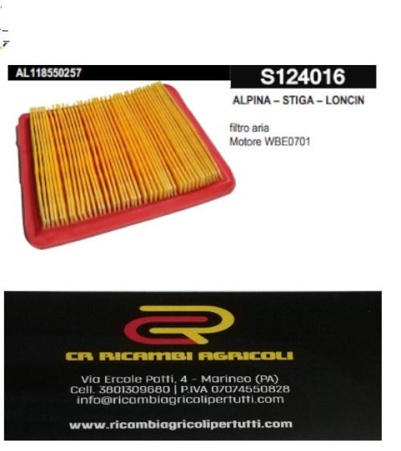 Immagine 0 di ALPINA – STIGA – LONCIN filtro aria  Motore WBE0701