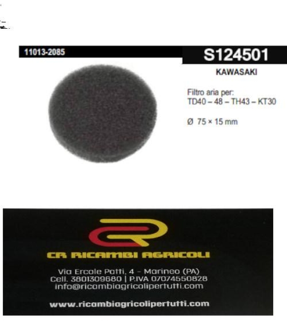 Immagine 0 di KAWASAKI Filtro aria per:  TD40 – 48 – TH43 – KT30 Ø 75 × 15 mm