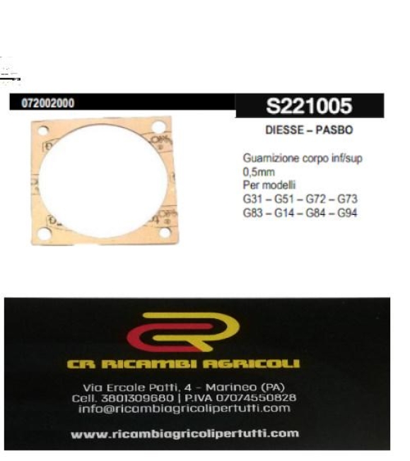 Immagine 0 di DIESSE – PASBO Guarnizione corpo inf/sup  0,5mm Per modelli G31 – G51 – G72 – G73  G83 – G14 – G84 – G94