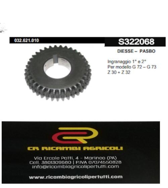 Immagine 0 di DIESSE – PASBO Ingranaggio 1° e 2°  Per modello G 72 – G 73  Z 30 + Z 32