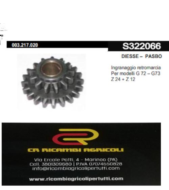 Immagine 0 di DIESSE – PASBO Ingranaggio retromarcia Per modelli G 72 – G73  Z 24 + Z 12