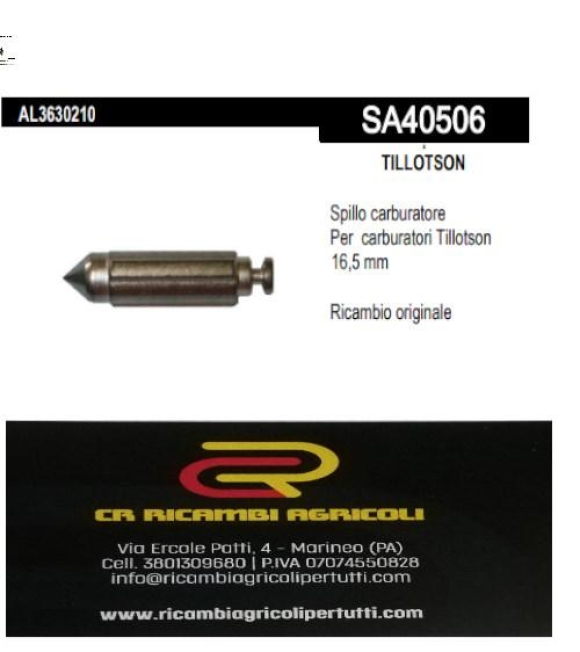 Immagine 0 di TILLOTSON Spillo per Tillotson  16,5 mm  Ricambio originale